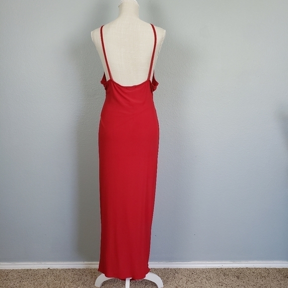 PRETTY LITTLE THING Cut Out Ruched Mesh Maxi Dress Red Sz 14 - Picture 5 of 9
